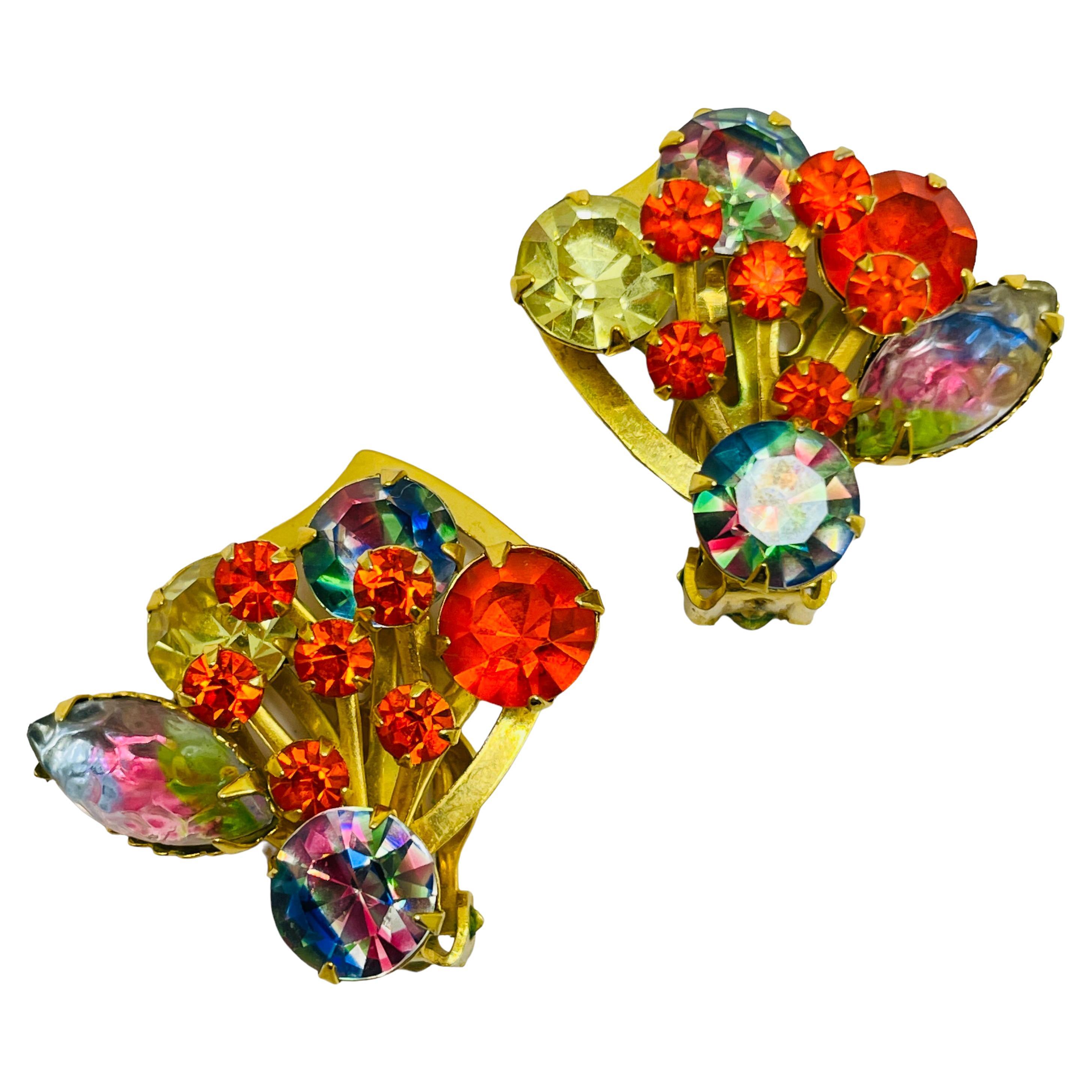 Pendientes de clip de diseño vintage de cristal de sandía naranja con pan de oro en venta
