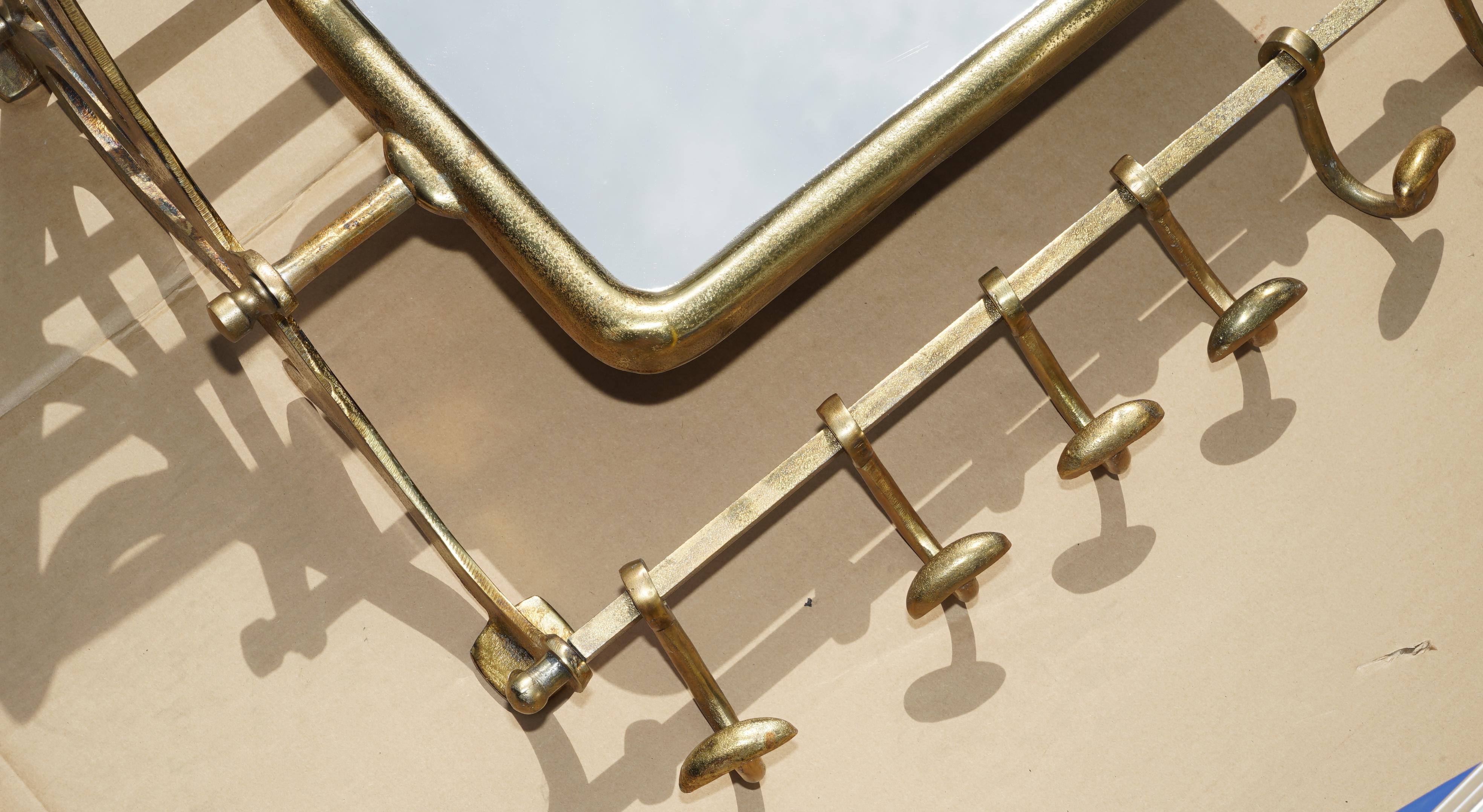 Mid-Century moderno Portabagagli PORMANTEAU FOGLIE D'ORO e SPECCHIO CHEVALE PER L'INGRESSO in vendita