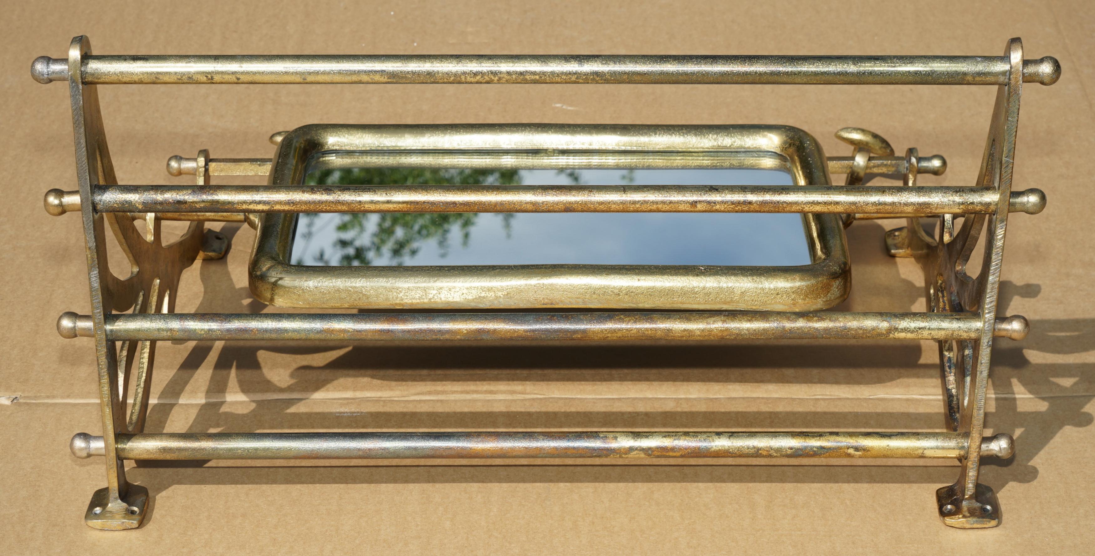 Ottone Portabagagli PORMANTEAU FOGLIE D'ORO e SPECCHIO CHEVALE PER L'INGRESSO in vendita