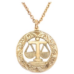 Vintage Gold Libra Zodiac Pendant