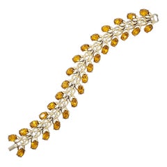 Vintage Gold Link Bracelet, Amber & Clear Crystals