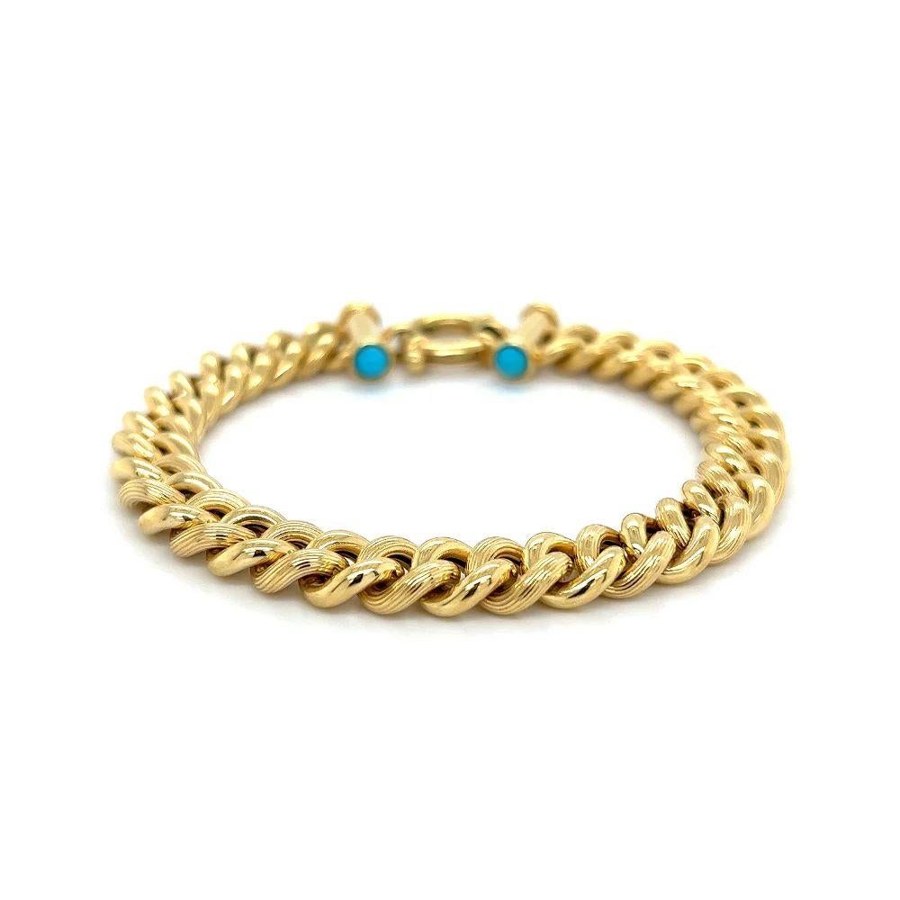 Women's Vintage Gold Link Cabochon Turquoise Toggle Clasp Bracelet For Sale