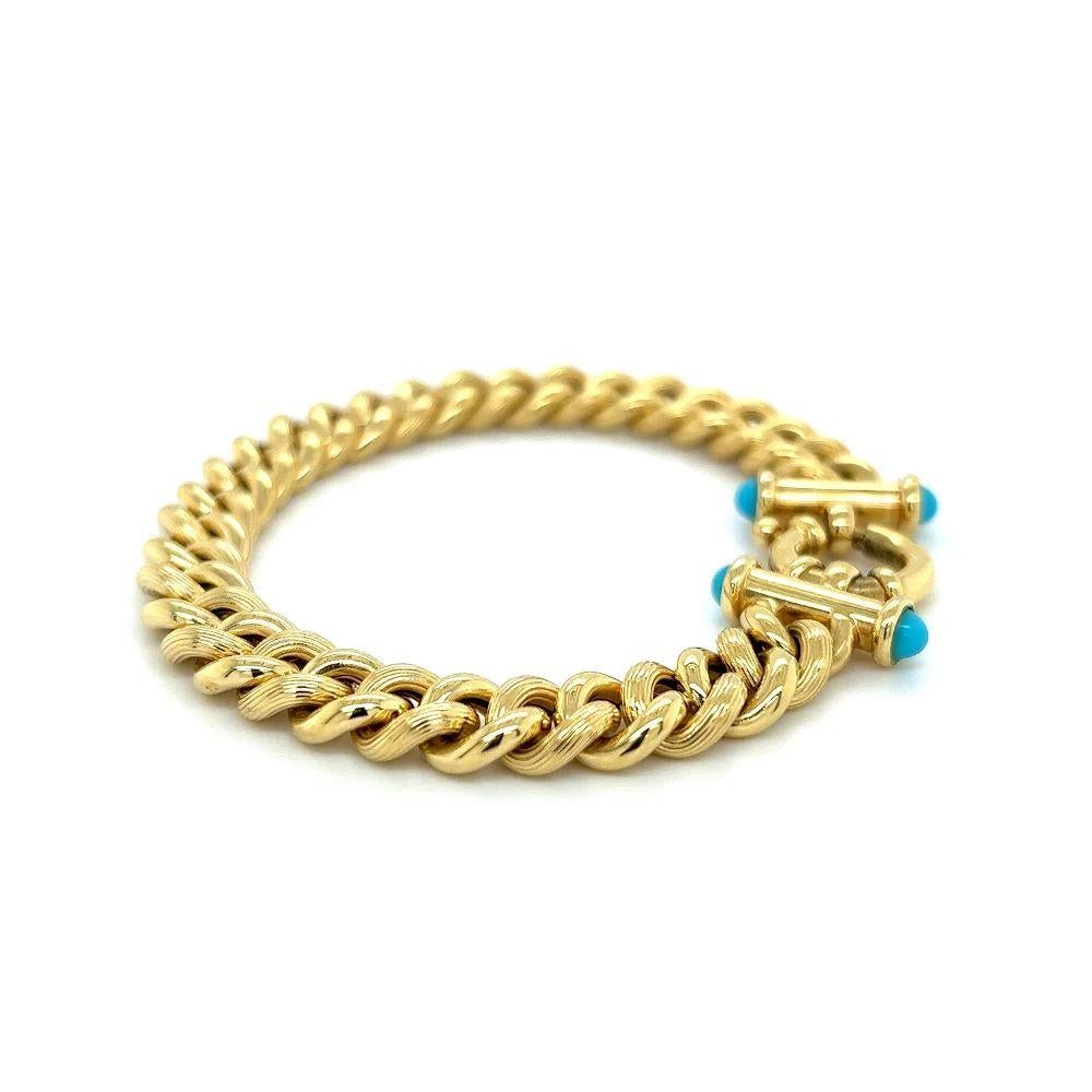 Vintage Gold Link Cabochon Turquoise Toggle Clasp Bracelet For Sale 1