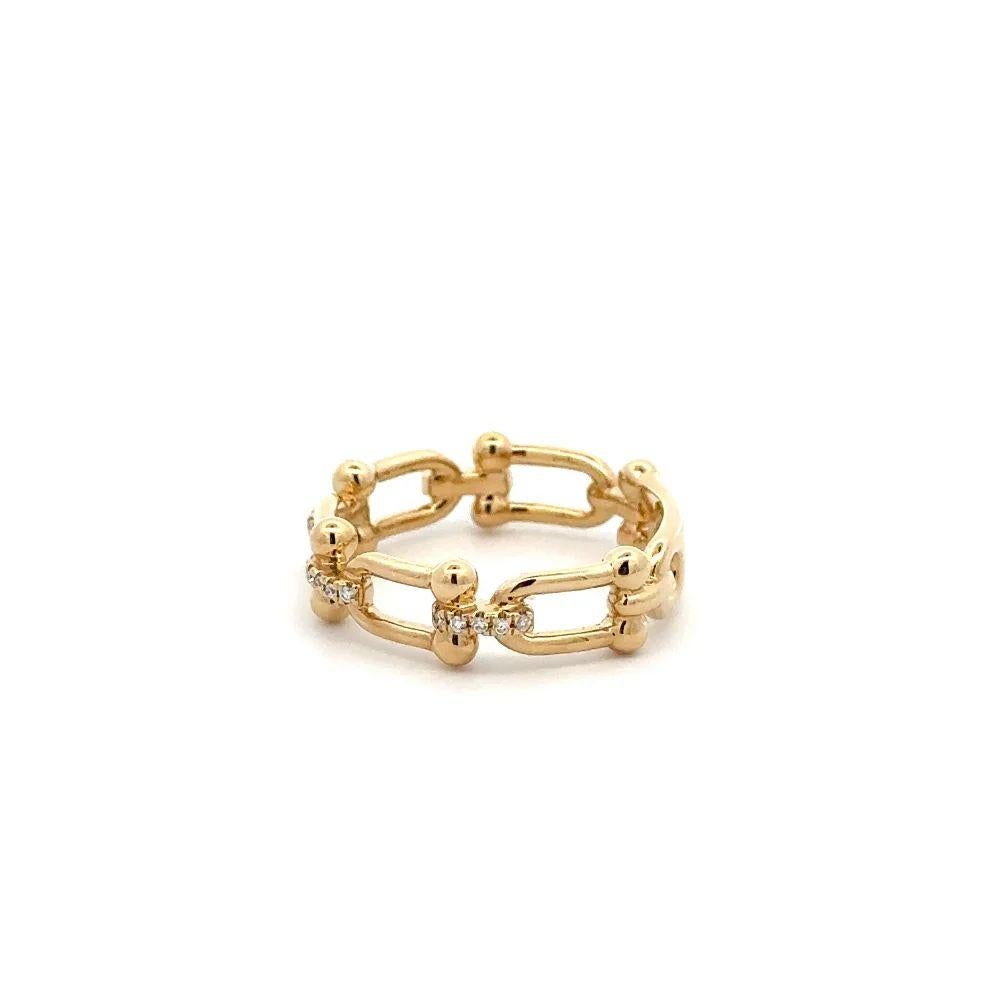 Taille brillant Vintage Gold Links and Pave Brilliant Cut Diamonds Connector Chain Band Ring (anneau de chaîne de connexion) en vente