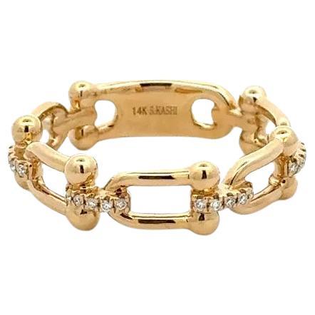 Vintage Gold Links and Pave Brilliant Cut Diamonds Connector Chain Band Ring For Sale