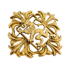 Vintage gold lion crown huge designer brooch