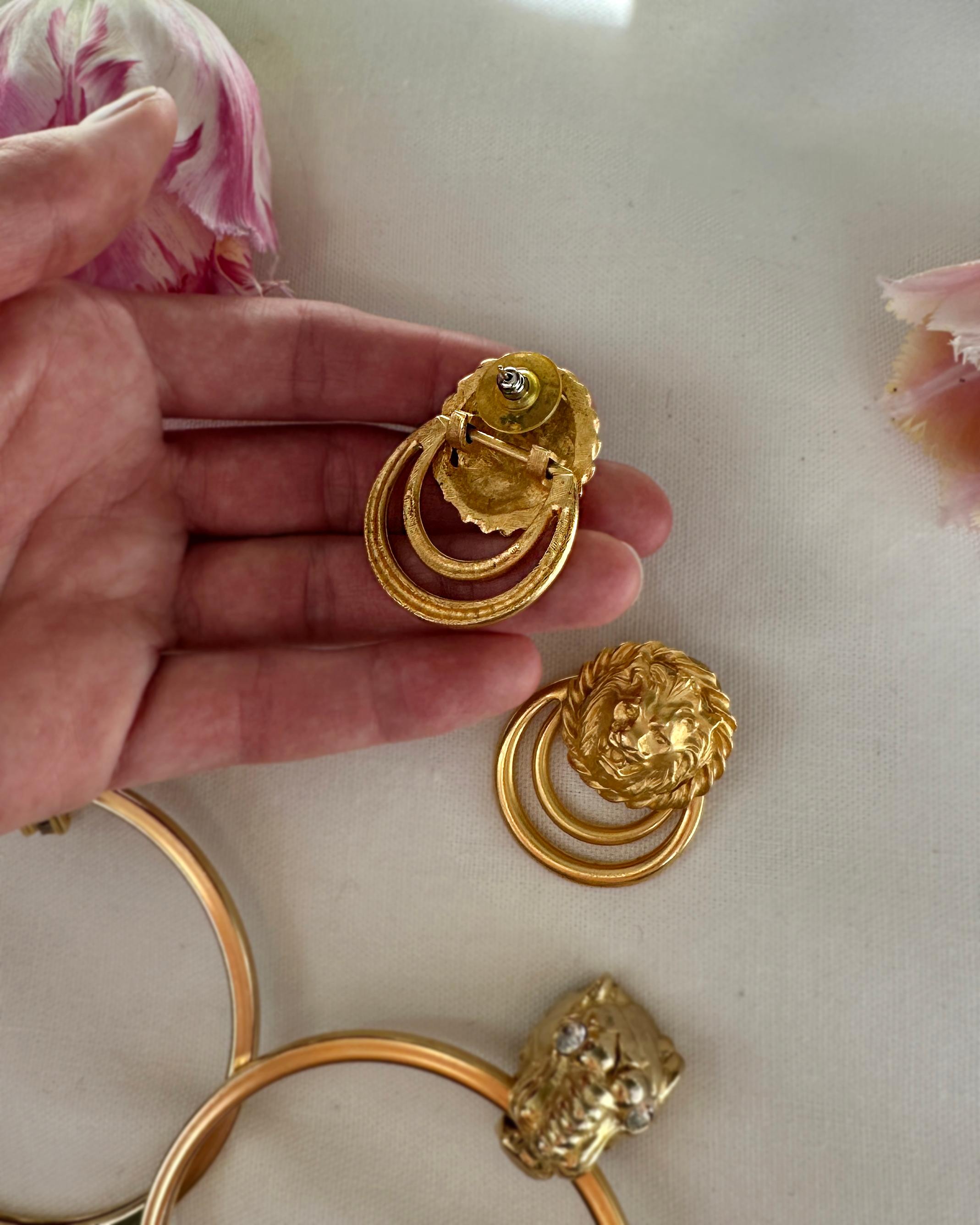 Women's or Men's Vintage Gold Lion Doorknocker Earrings
