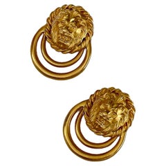 Vintage Gold Lion Doorknocker Earrings