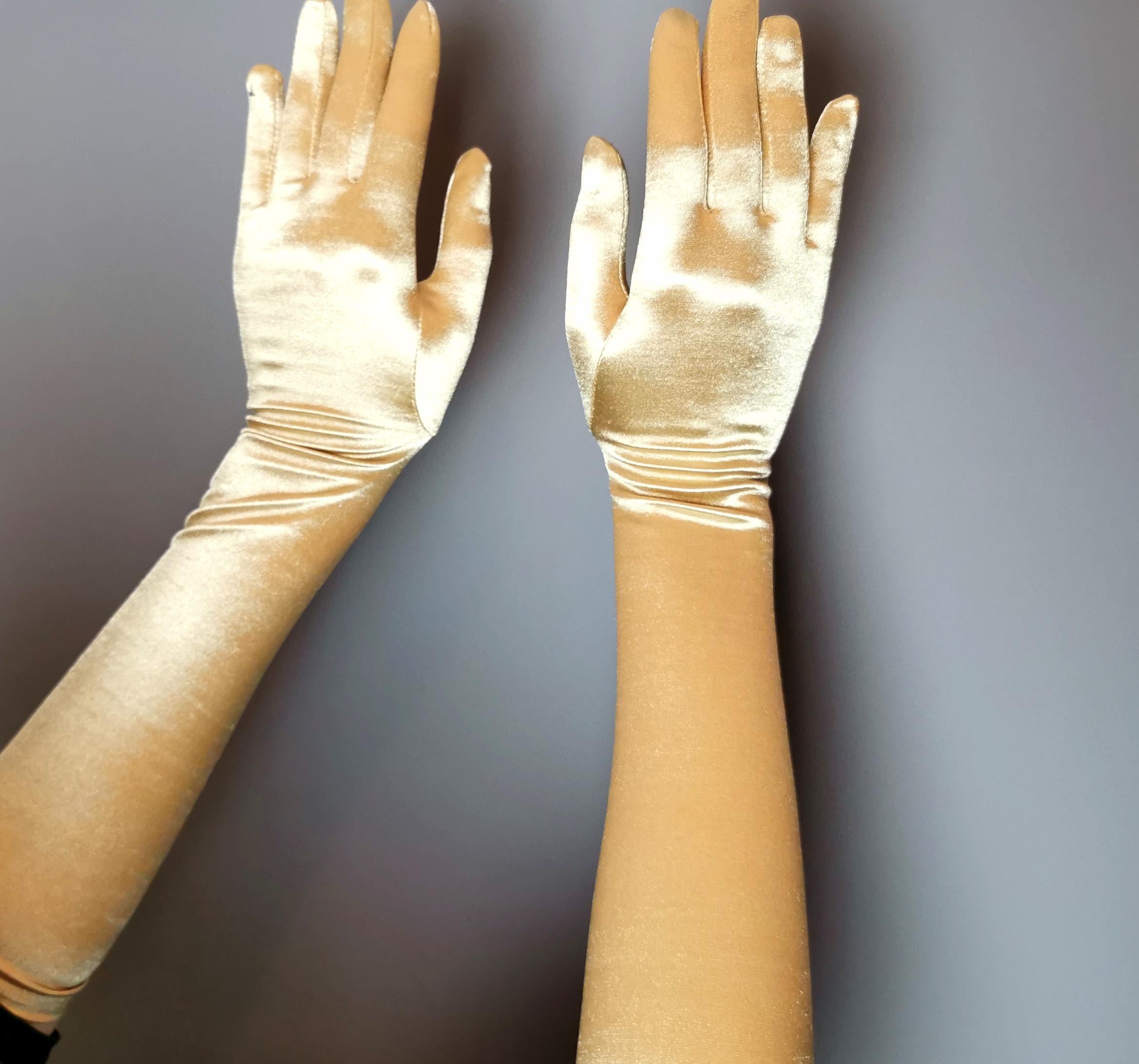 Vintage Gold long length opera gloves 10