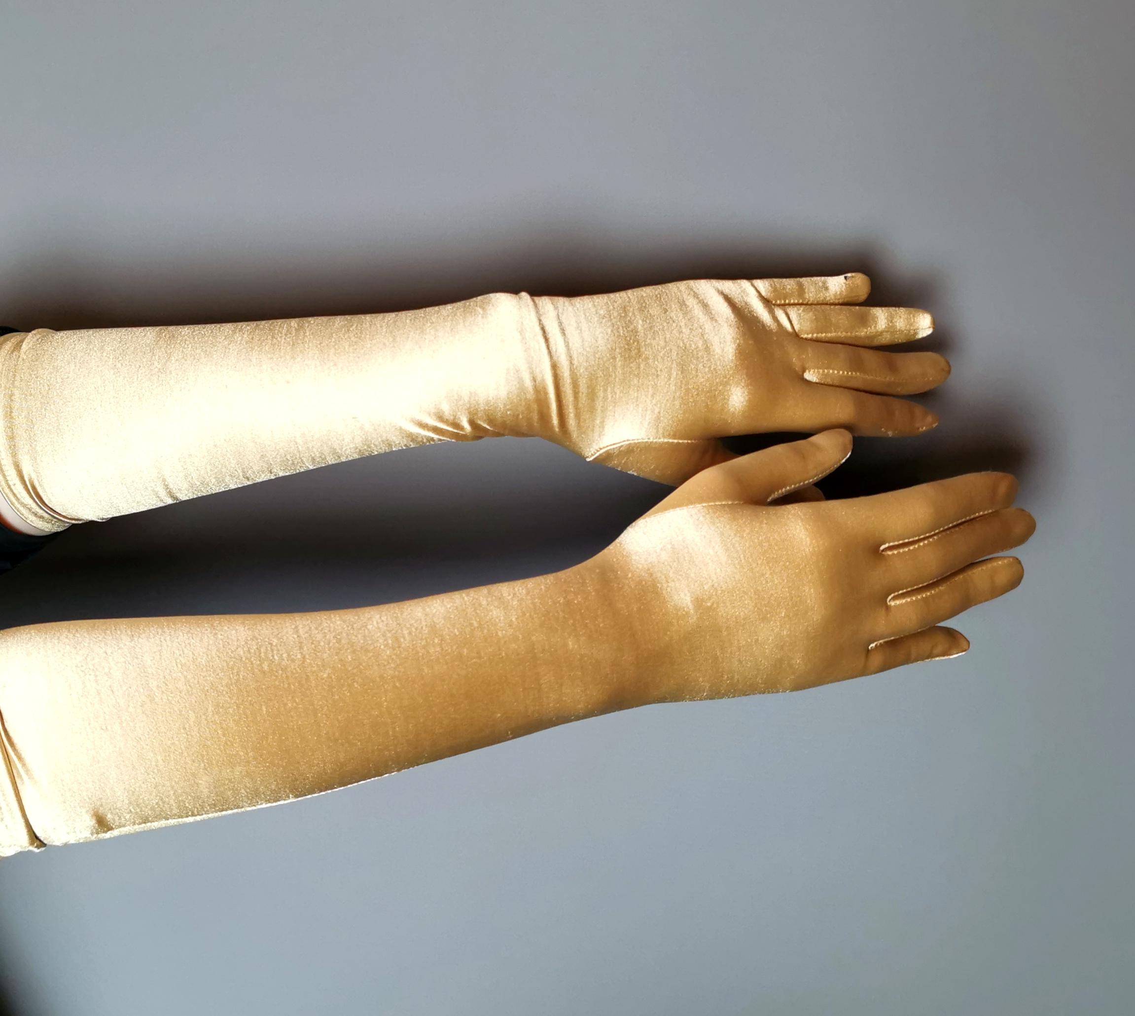 Vintage Gold long length opera gloves  2