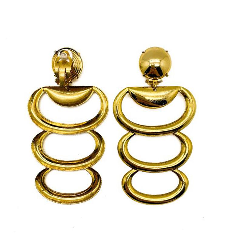 Vintage Gold Loop Statement Layer Earrings 1980S In Good Condition In Wilmslow, GB