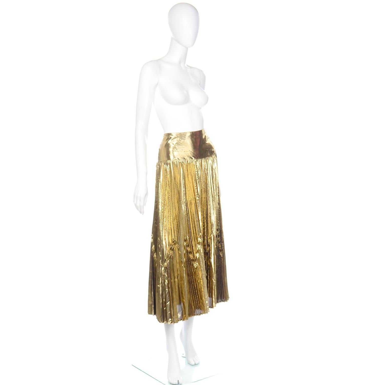 Brown Vintage Gold Lurex Genny 1990's Gianni Versace Accordion Pleated Skirt