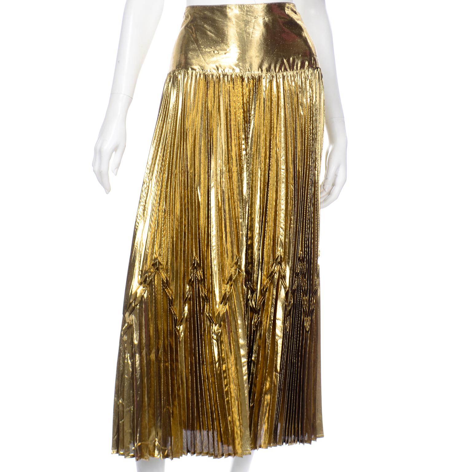 Vintage Gold Lurex Genny 1990's Gianni Versace Accordion Pleated Skirt In Excellent Condition In Portland, OR