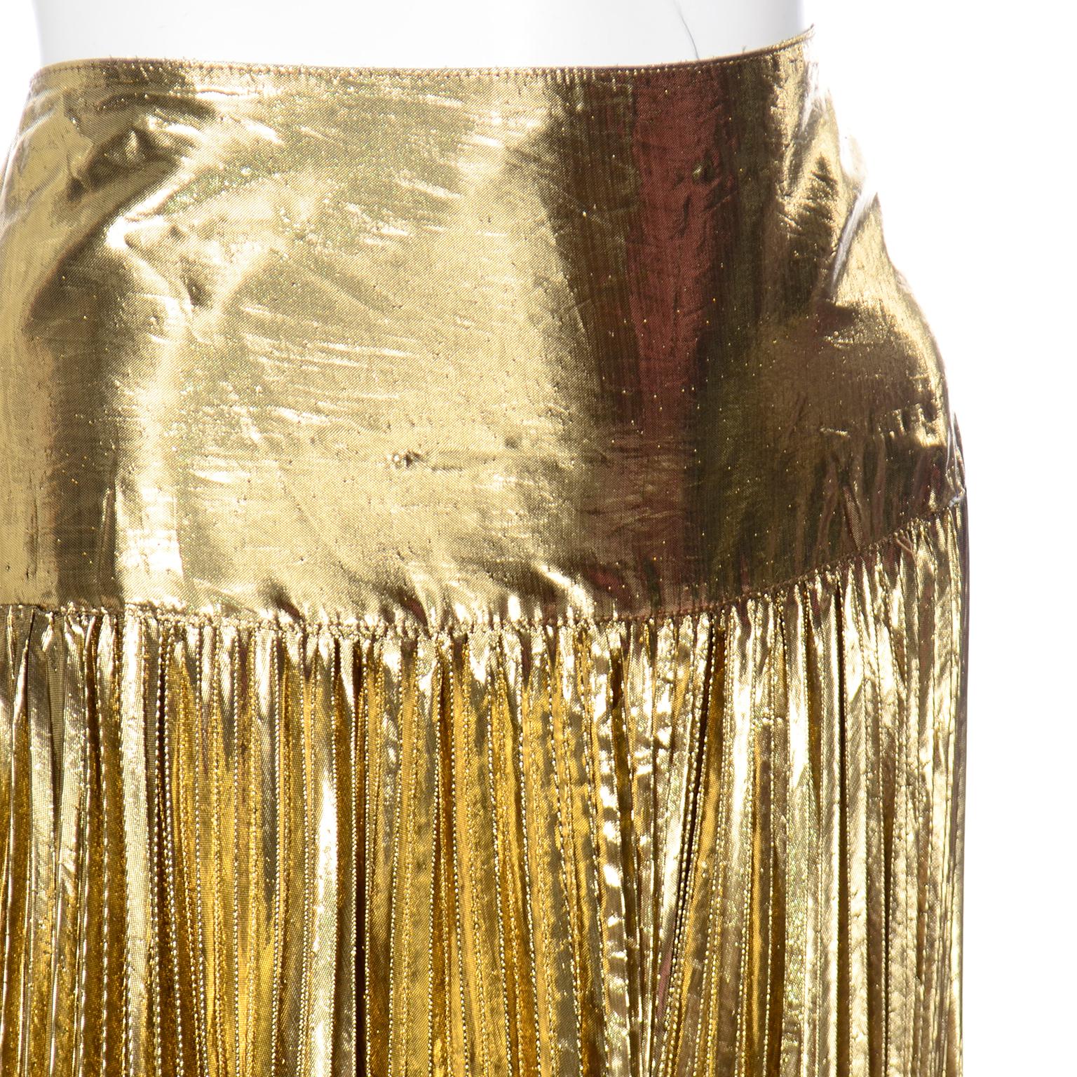 Vintage Gold Lurex Genny 1990er Gianni Versace Akkordeon Faltenrock, Vintage 4