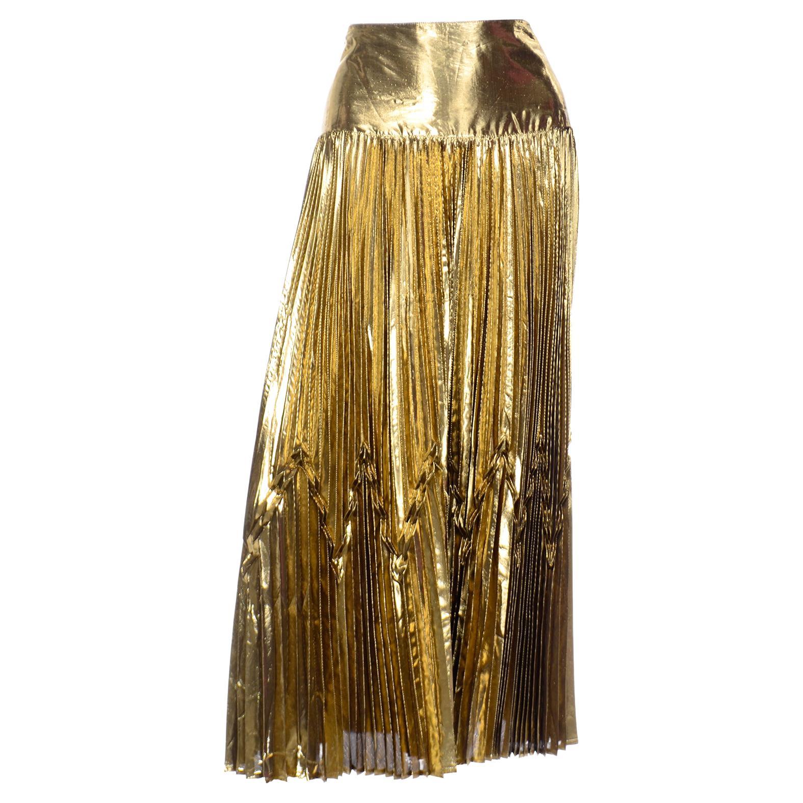Vintage Gold Lurex Genny 1990's Gianni Versace Accordion Pleated Skirt