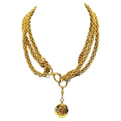 Vintage Gold Mademoiselle "CHANEL" Pendant Multi Strand Chain Collar Necklace