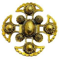 Retro gold maltese cross large designer brooch 