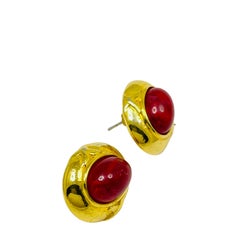 Vintage gold marbled red glass designer pierced earrings