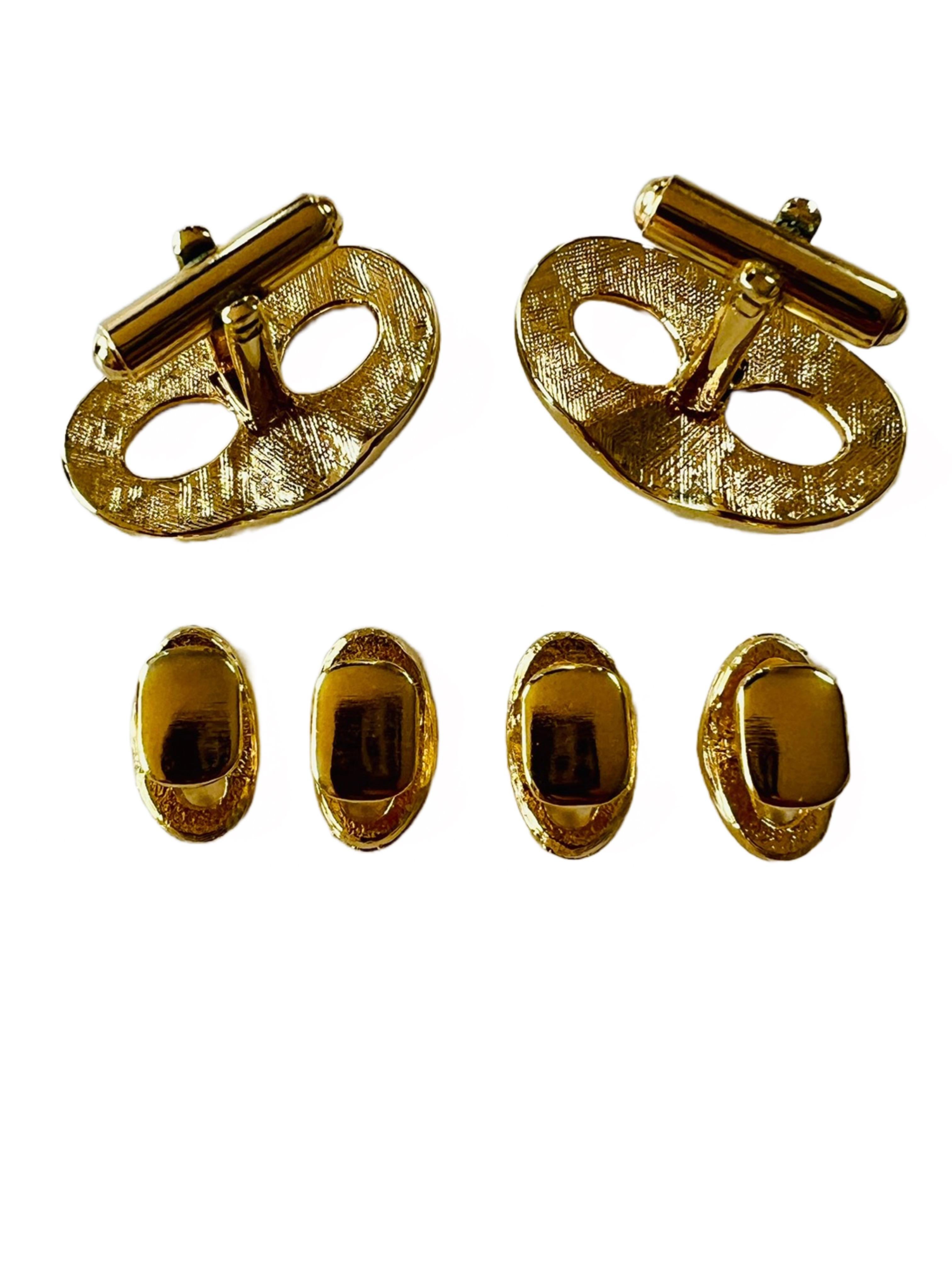 Vintage Gold Masquerade Mask Cufflinks Tuxedo Button Studs Set Theater Opera In Excellent Condition In Sausalito, CA
