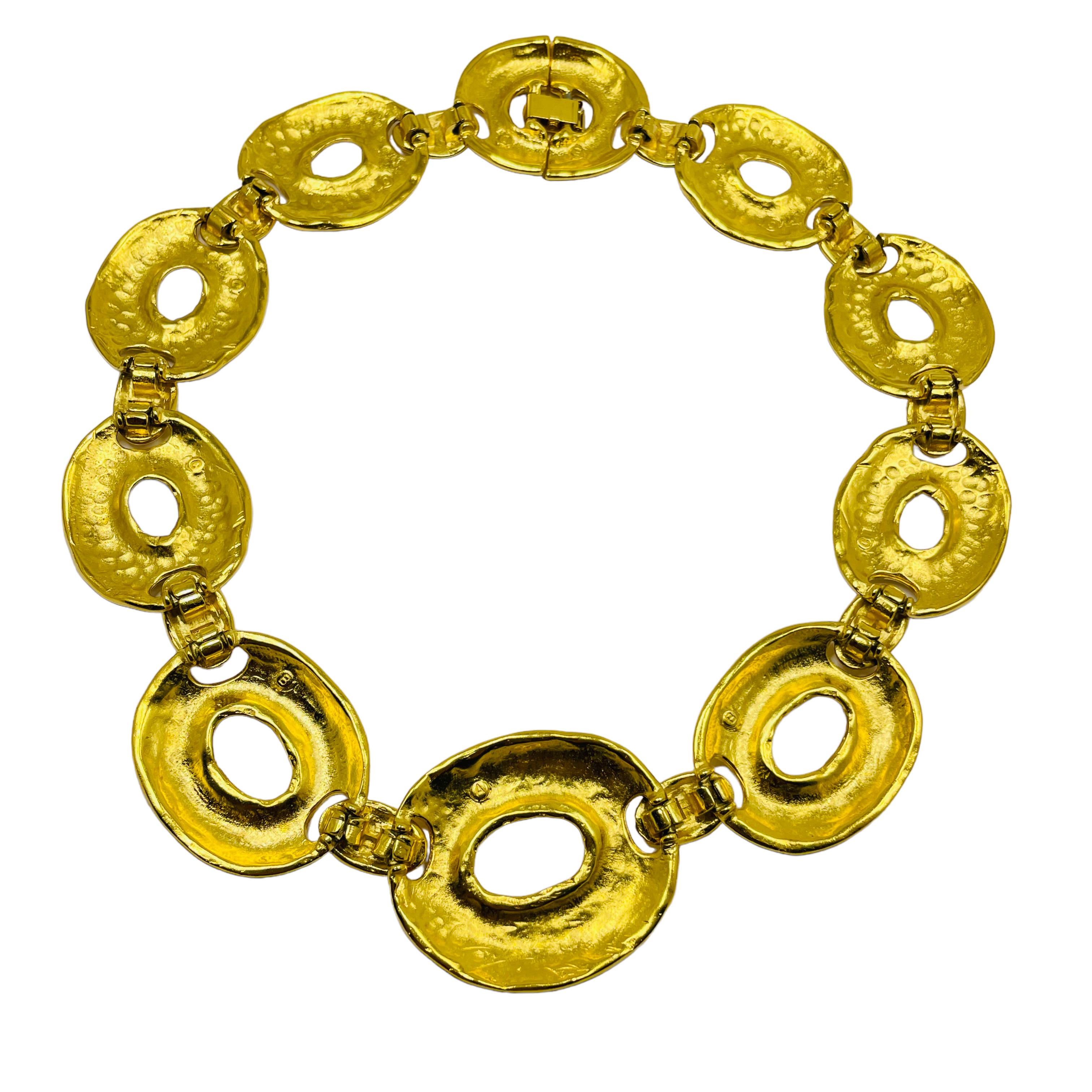 Women's or Men's Vintage gold massive textured designer runway necklace For Sale