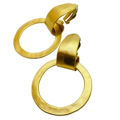 Vintage gold matte modernist door knocker clip on earrings