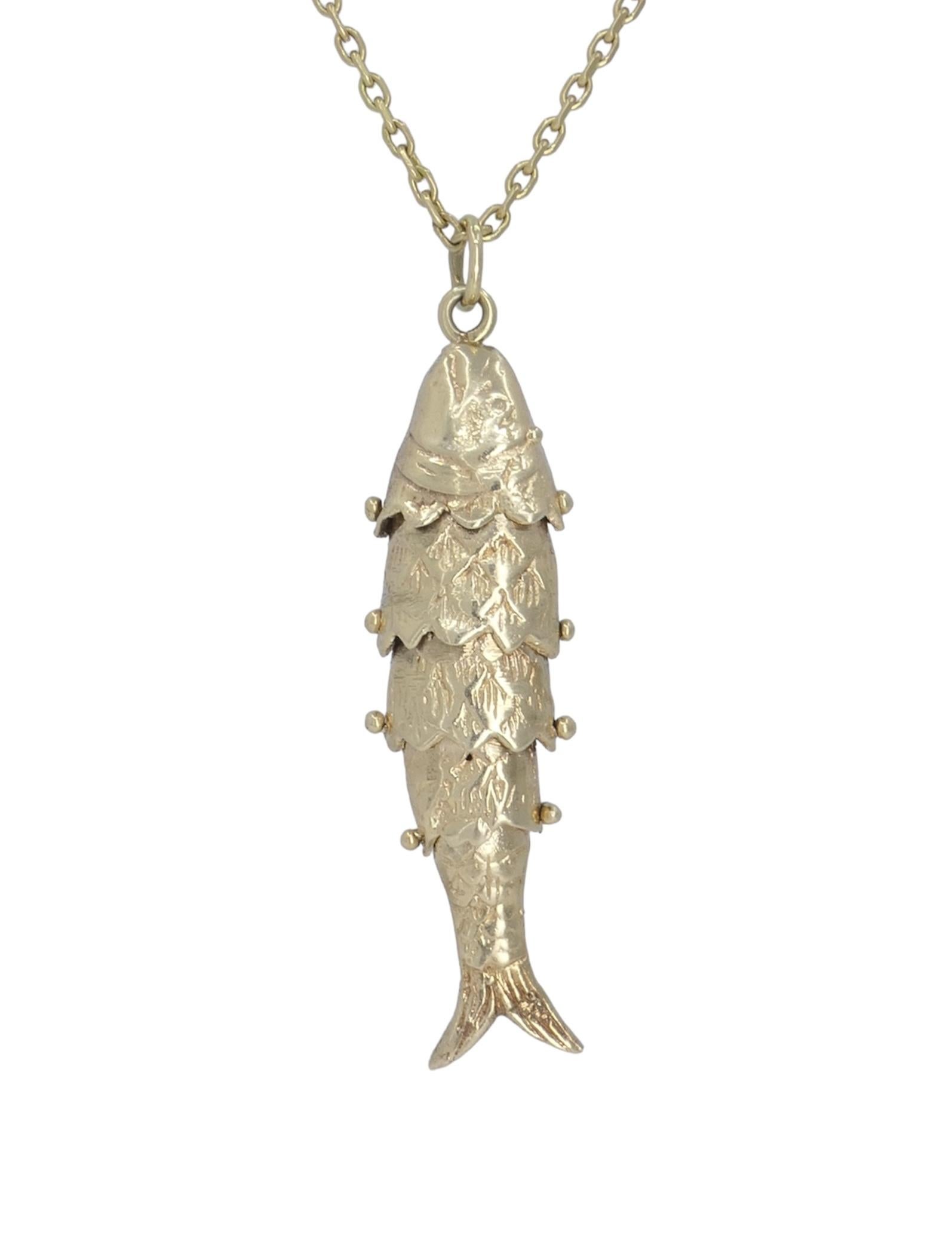 Donna Collana con ciondolo a forma di pesce meccanico in oro vintage