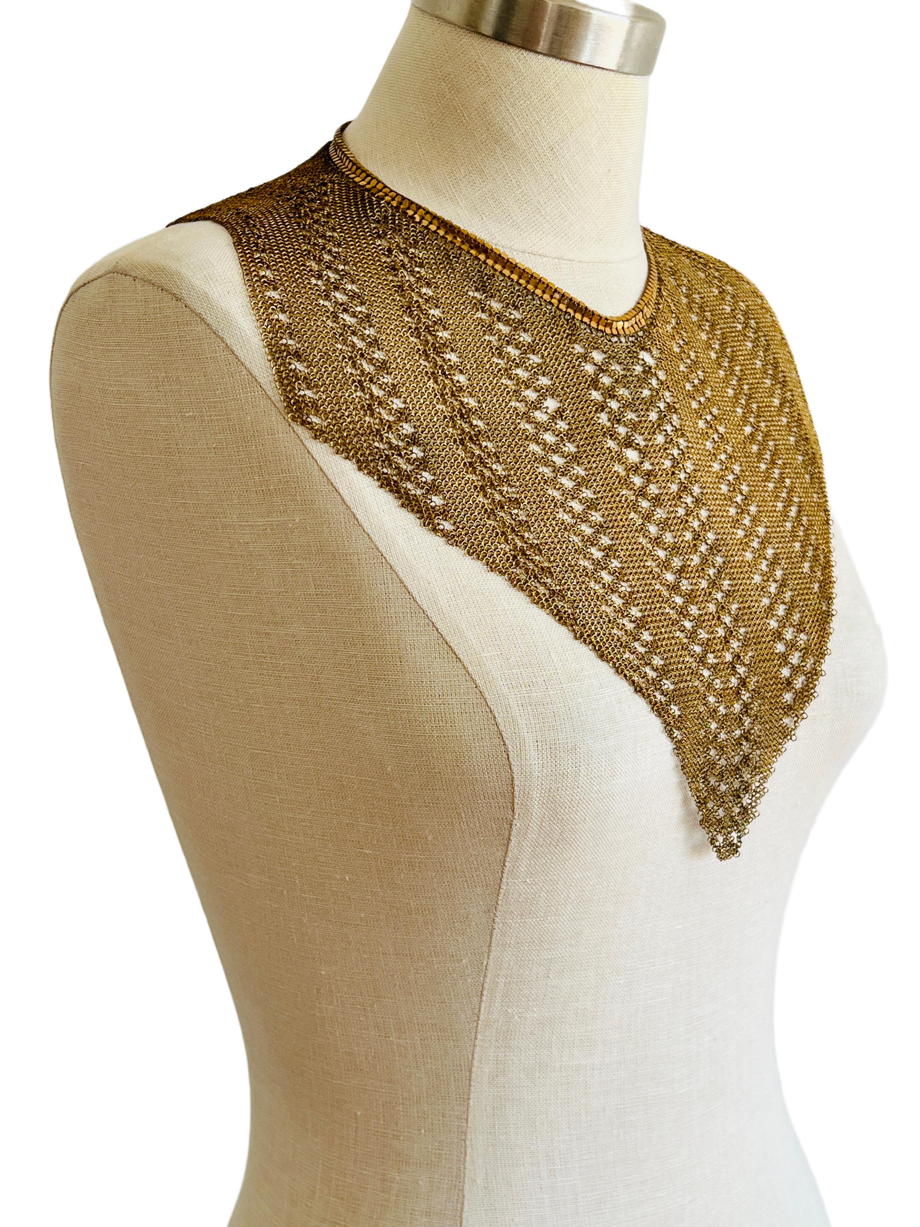 Retro Vintage Gold Mesh Bib Choker Collar Shoulder Necklace, Chain Mail Chainmaille 