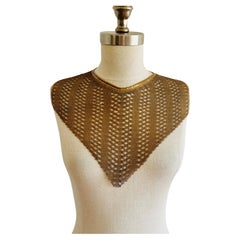 Vintage Gold Mesh Bib Choker Collar Shoulder Necklace, Chain Mail Chainmaille 