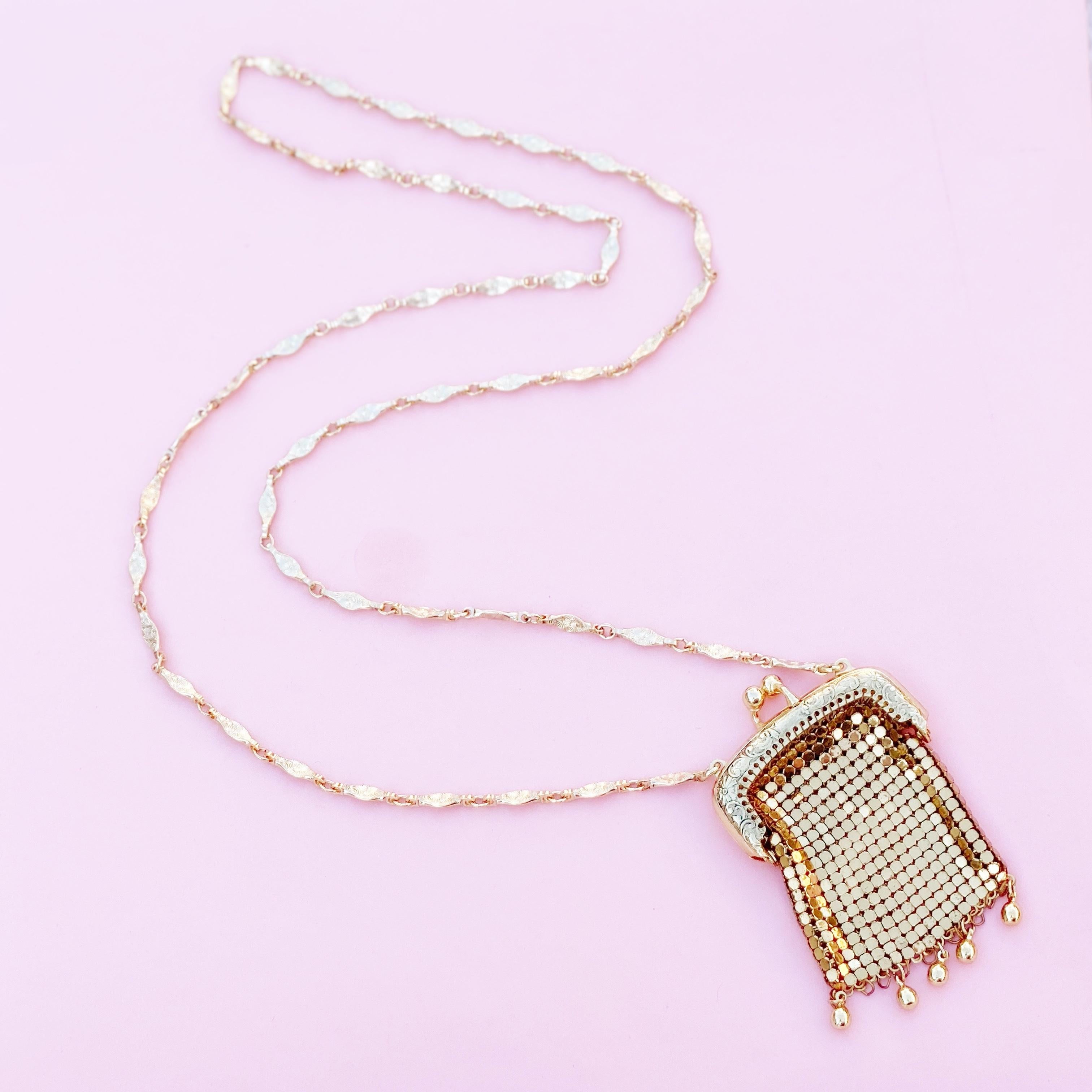 Vintage Gold Mesh Pouch Necklace by Whiting & Davis, 1960s 4