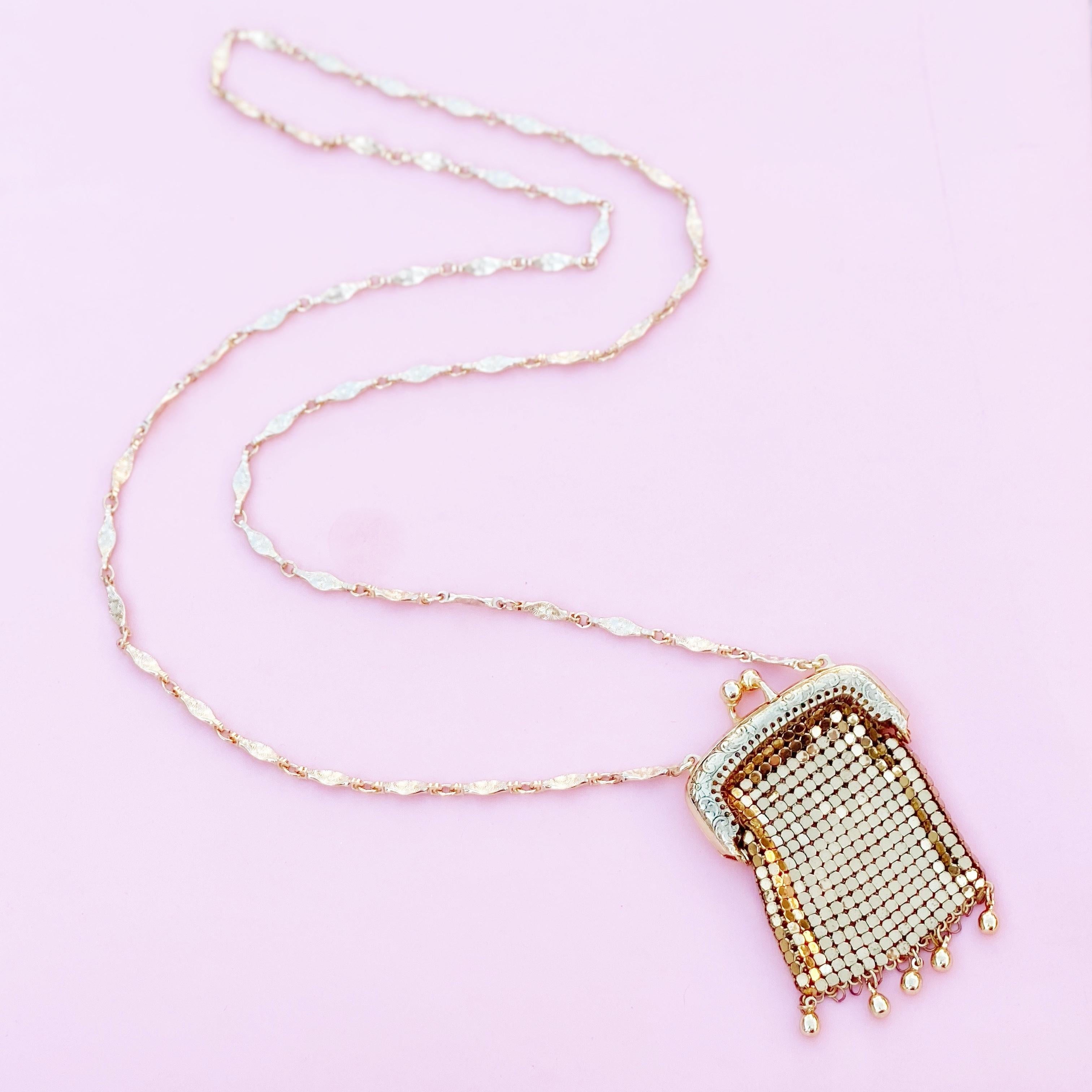 Vintage Gold Mesh Pouch Necklace by Whiting & Davis, 1960s 5