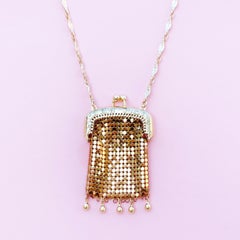 Vintage Gold Mesh Pouch Necklace by Whiting & Davis, 1960s