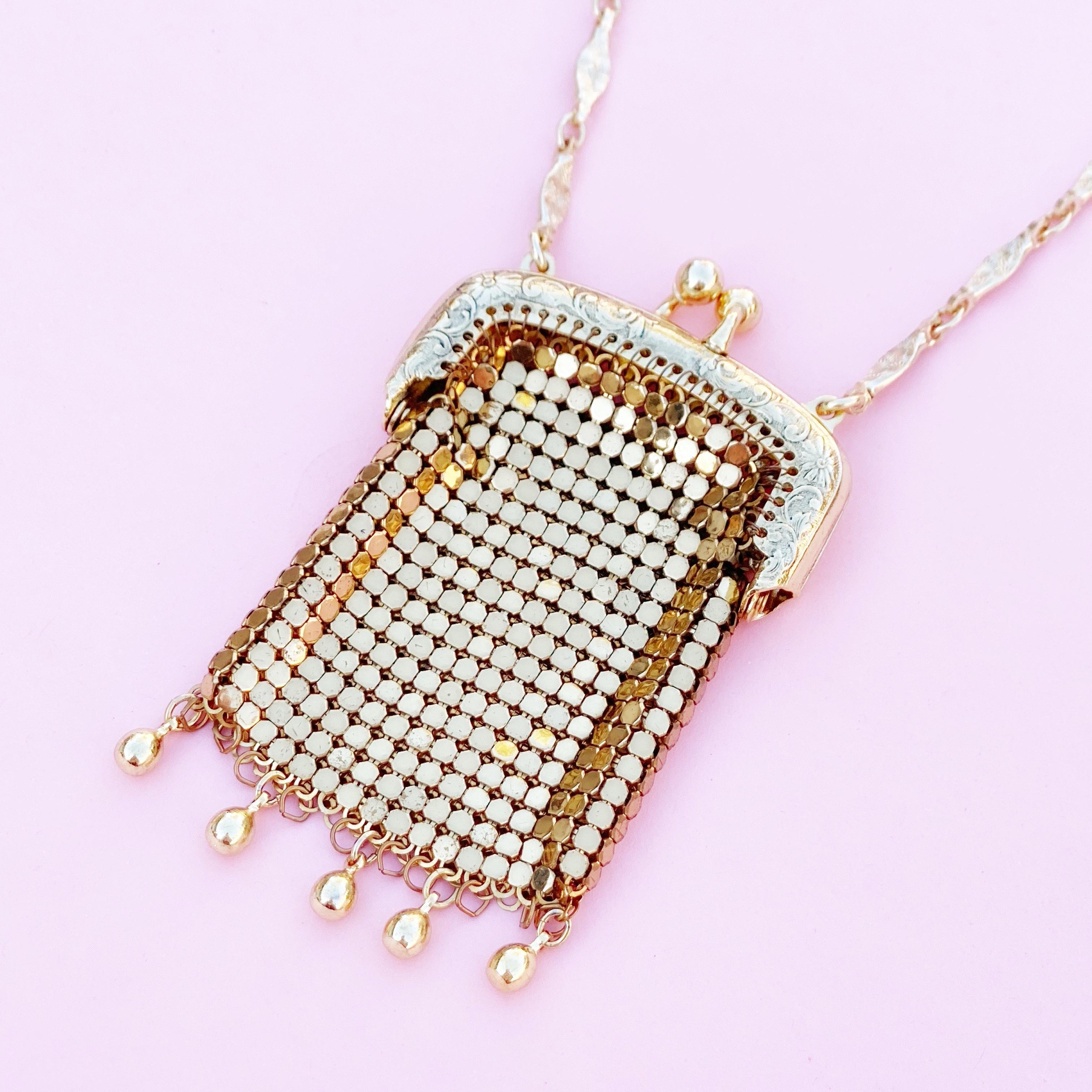 Women's Vintage Gold Mesh Pouch Necklace by Whiting & Davis, 1960s