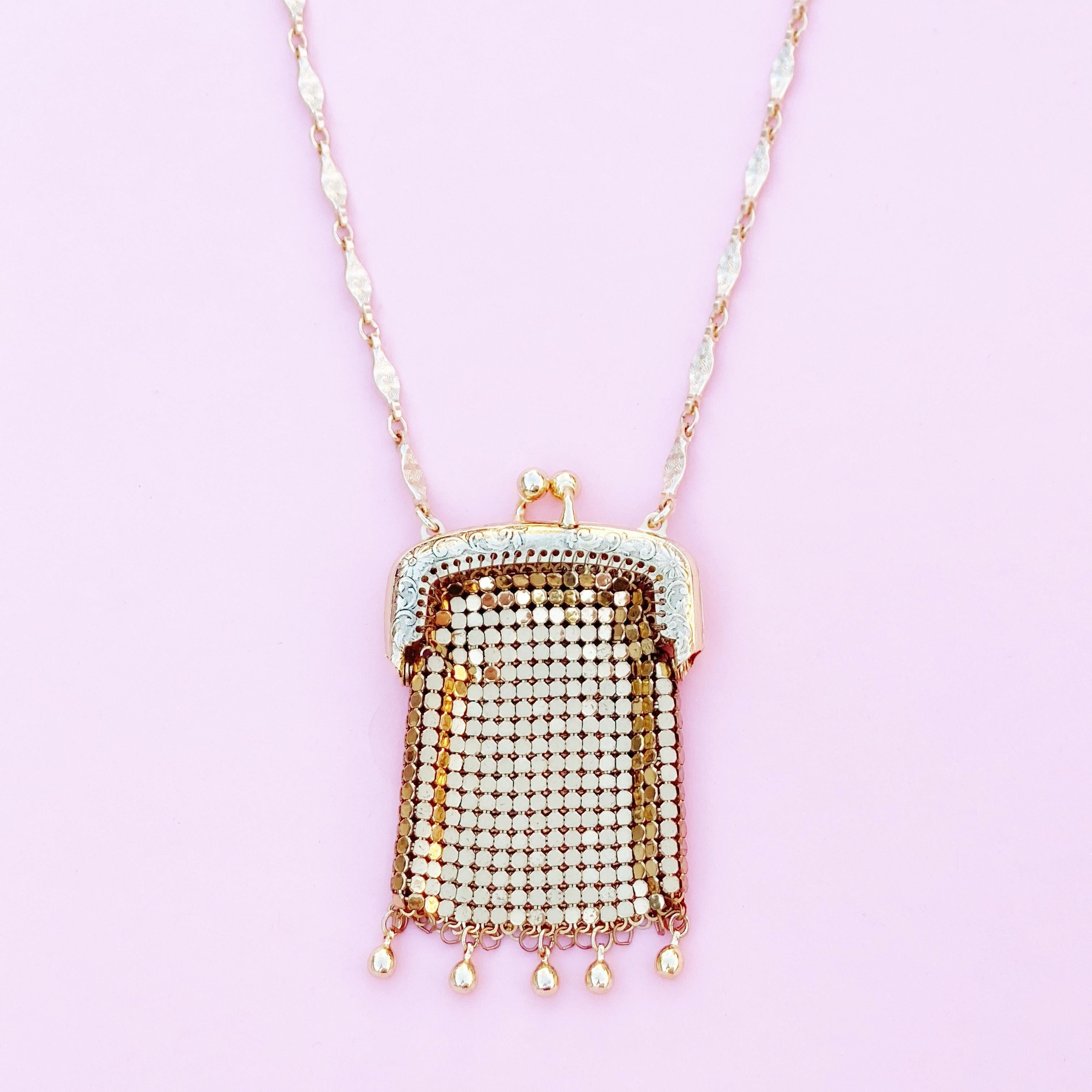 Vintage Gold Mesh Pouch Necklace by Whiting & Davis, 1960s 2