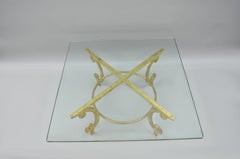 Vintage Gold Metal and Glass Italian Hollywood Regency Scrolling Coffee Table