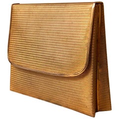 Vintage Gold Metal Clutch Mirror and Red Upholstery Purse, Mid-Century Modern