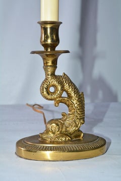 Vintage Gold Metal Dolphin Table Lamp with Rose Shade