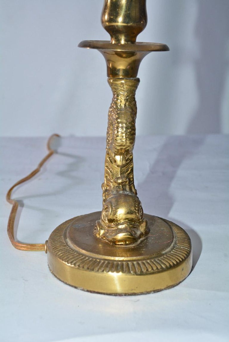 Vintage Gold Metal Dolphin Table Lamp with Rose Shade For ...