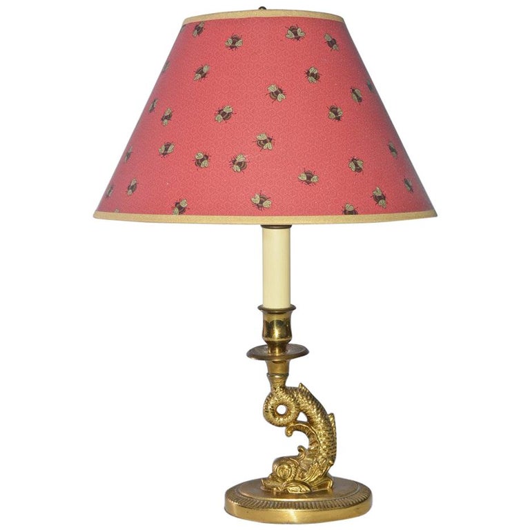 Vintage Gold Metal Dolphin Table Lamp With Rose Shade At 1stdibs