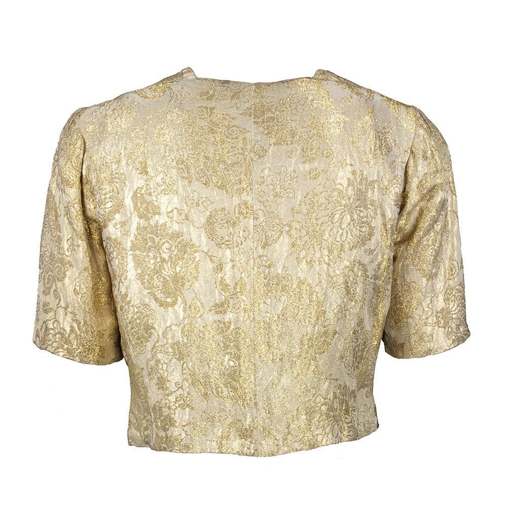 Or Vintage Gold Metallic Lamé Cropped Evening Jacket, 1930s en vente
