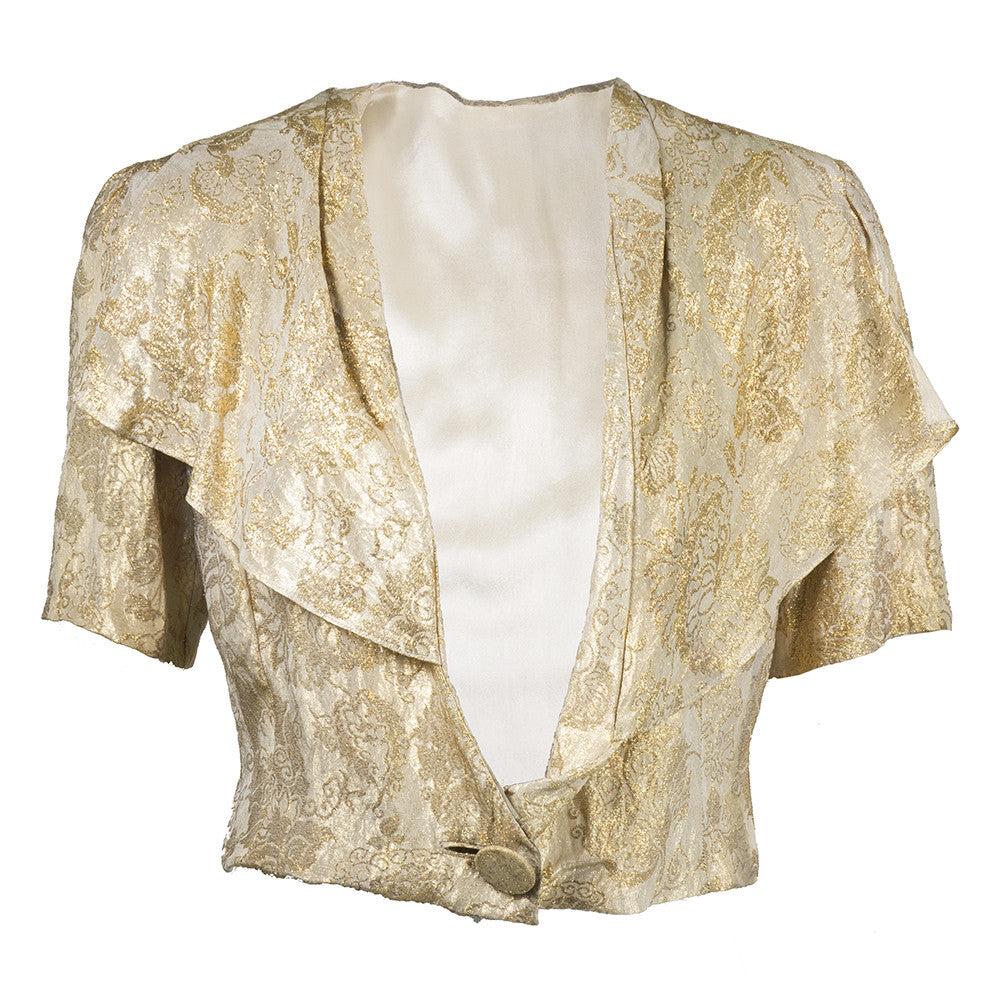 Vintage Gold Metallic Lamé Cropped Evening Jacket, 1930s