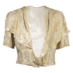 Vintage Gold Metallic Lamé Cropped Evening Jacket, 1930s
