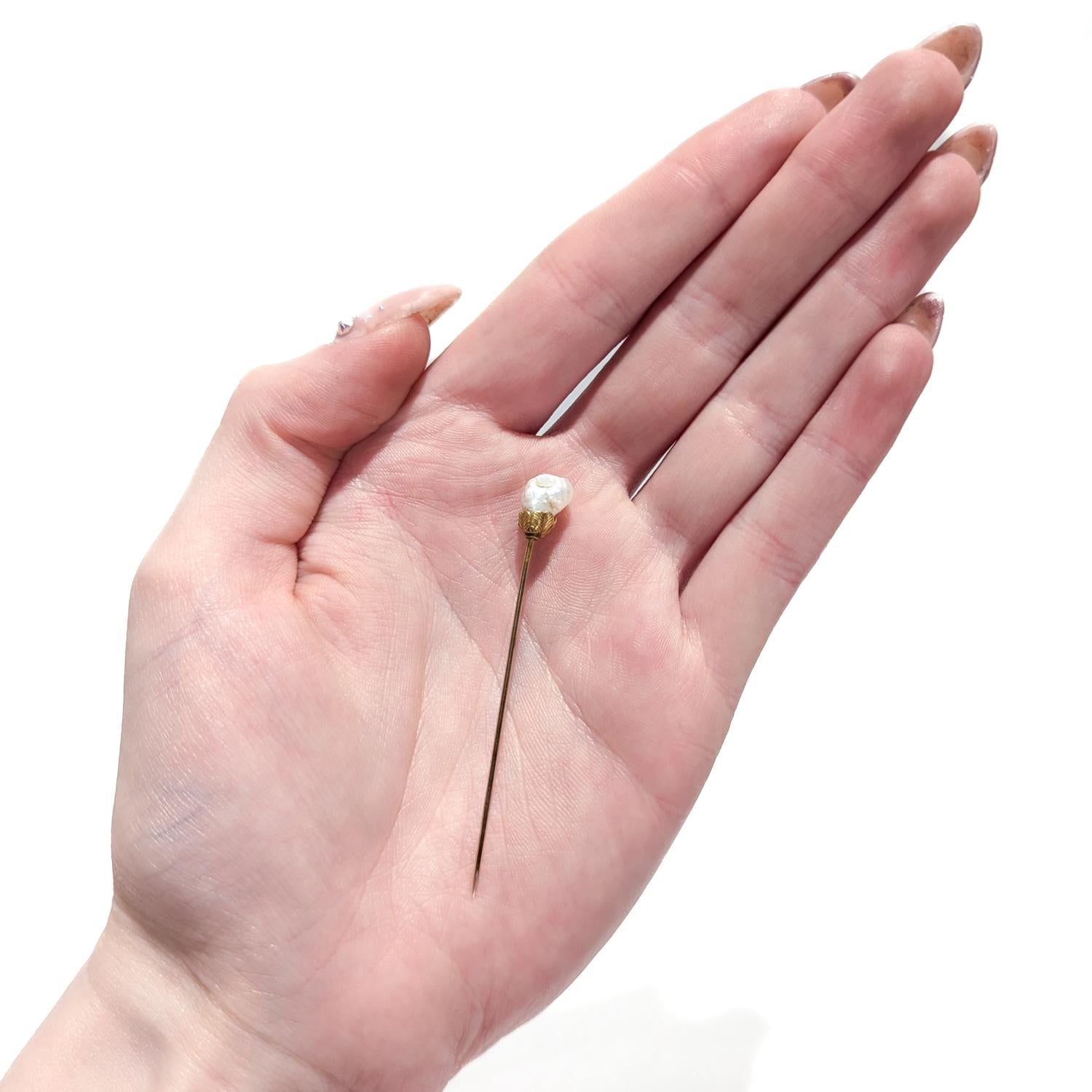 Vintage Gold & Mississippi River Fresh Water Pearl Stickpin For Sale 4