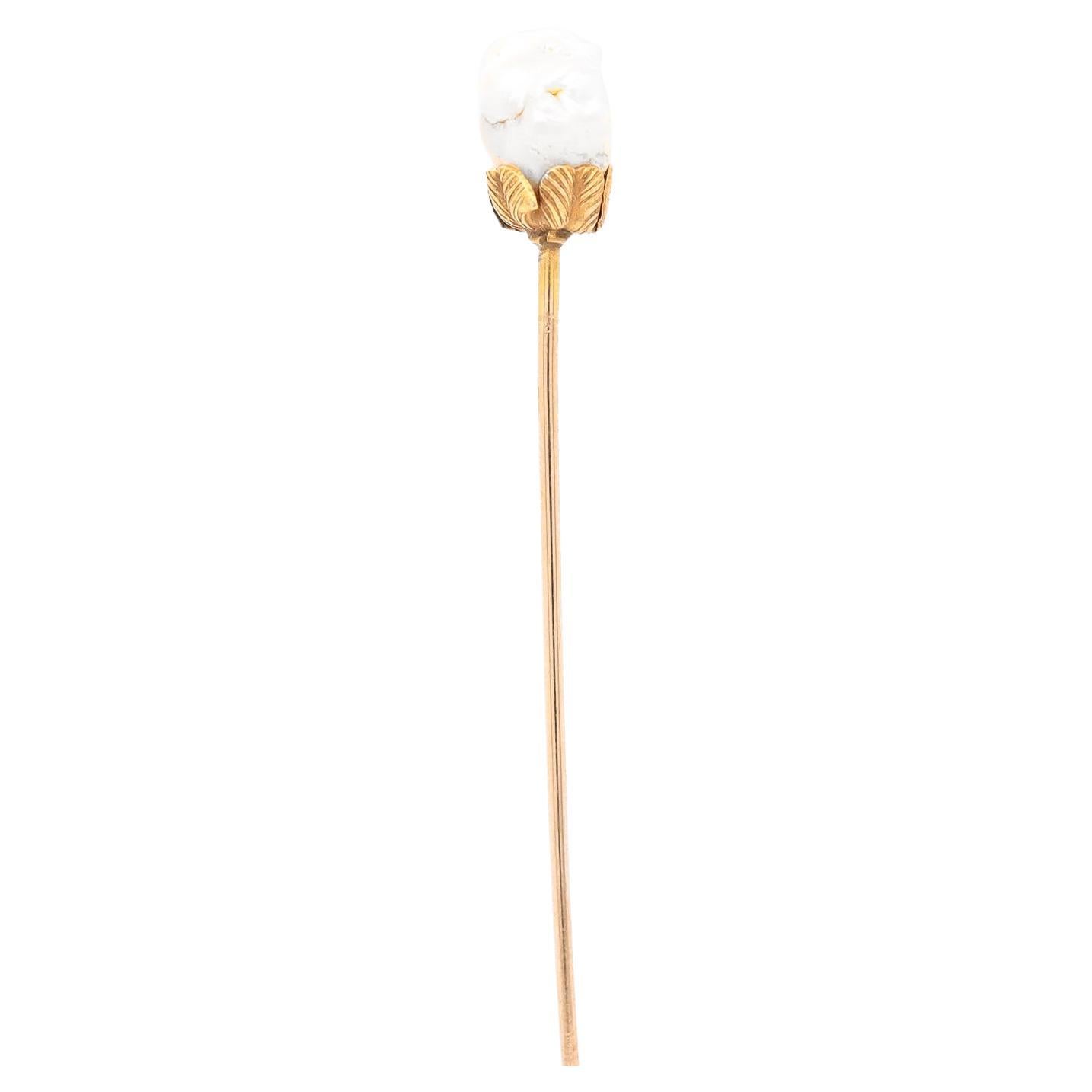 Vintage Gold & Mississippi River Fresh Water Pearl Stickpin
