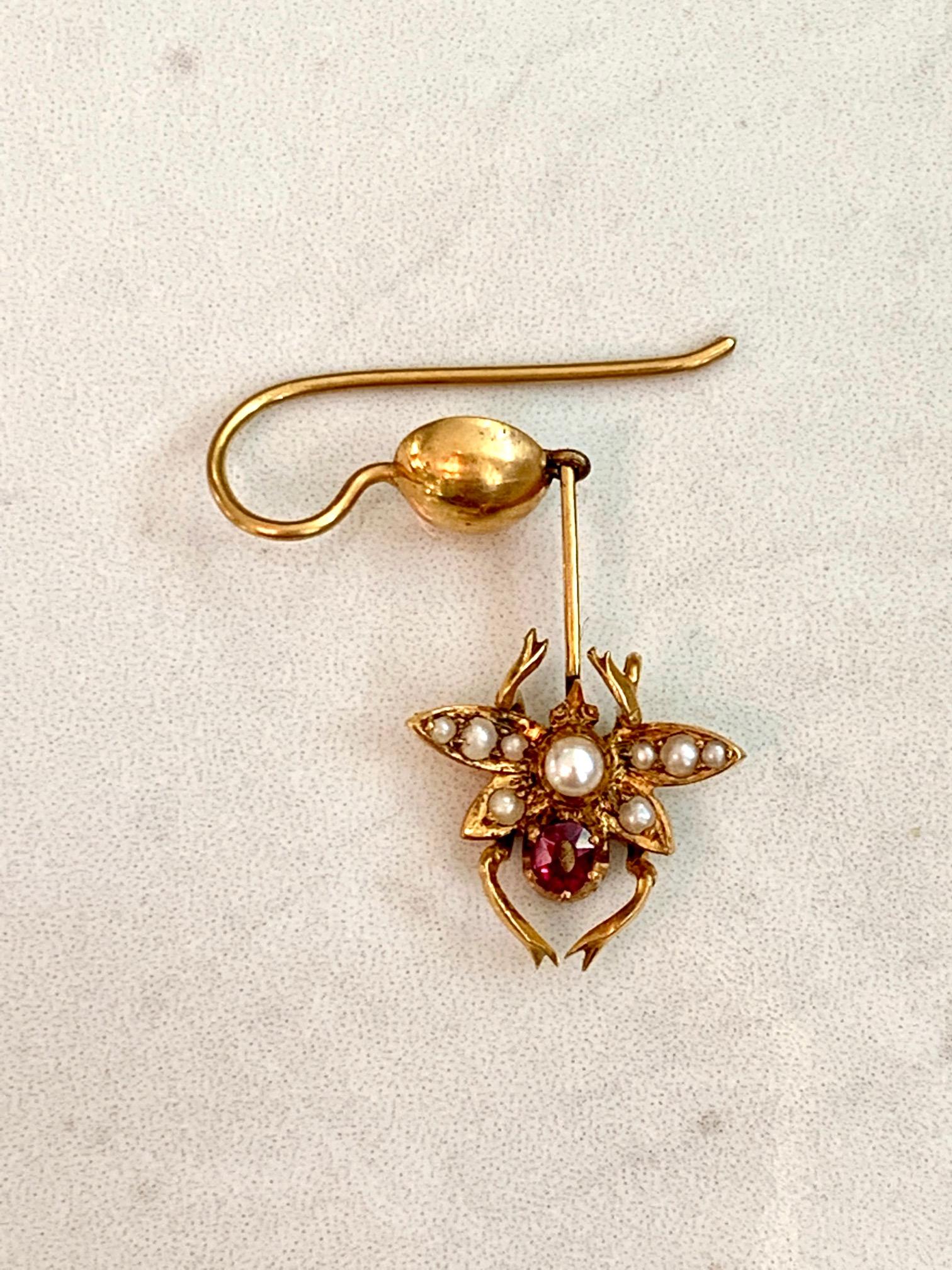 Women's Vintage Gold Insect Pin and Earring Set