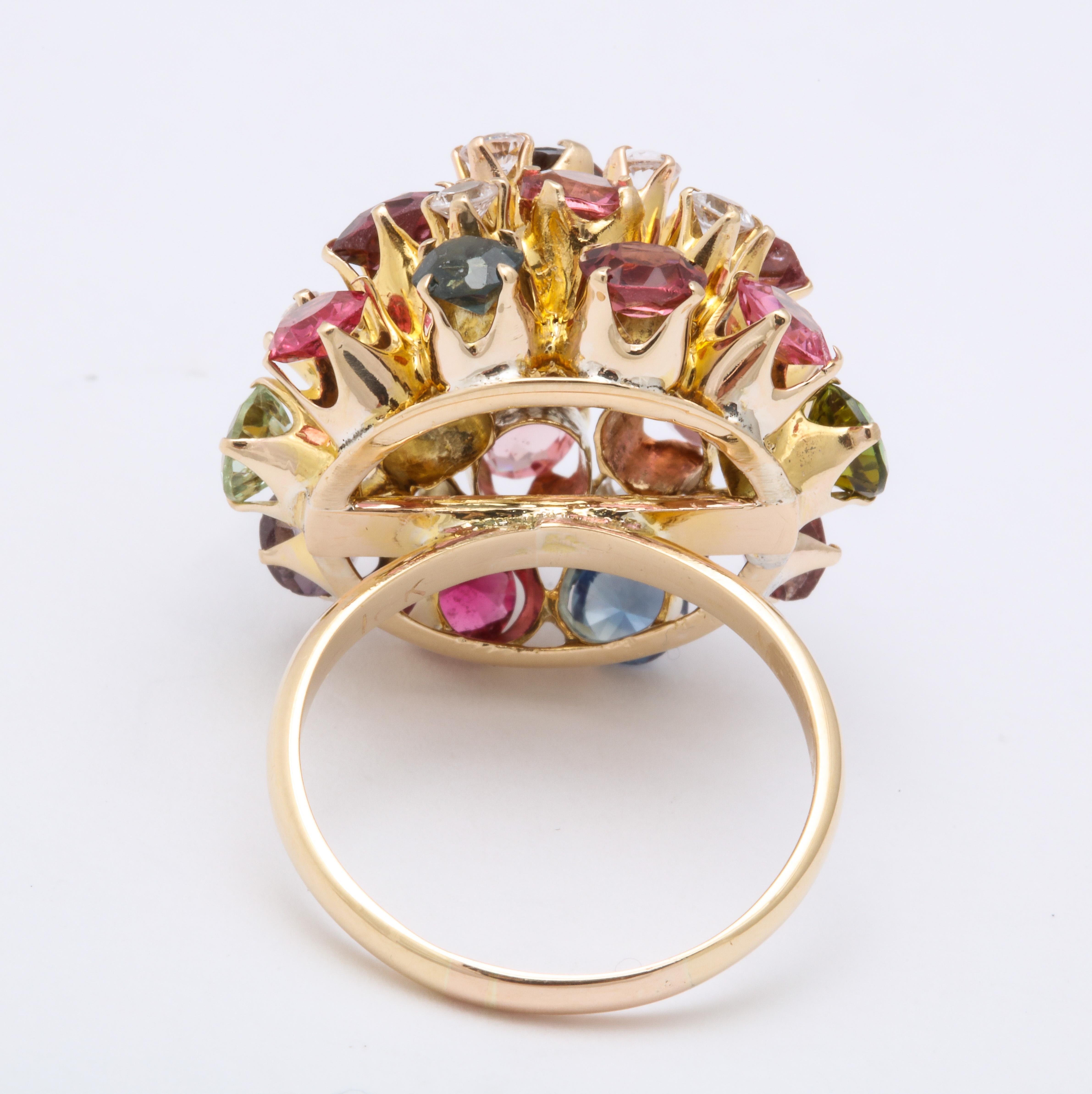 Women's Vintage Gold Multi Gemstone Sputnik Ring For Sale