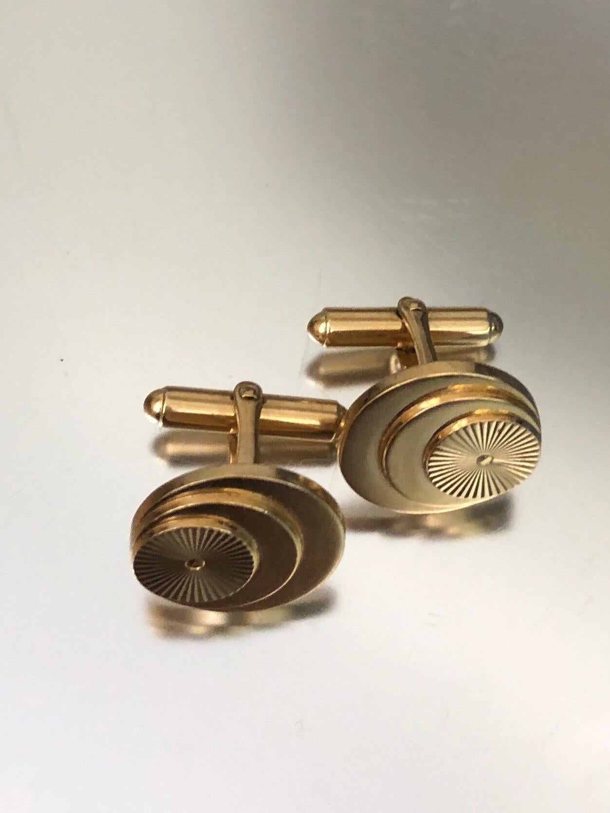 Vintage Gold Multi Layered Round Cufflinks 1
