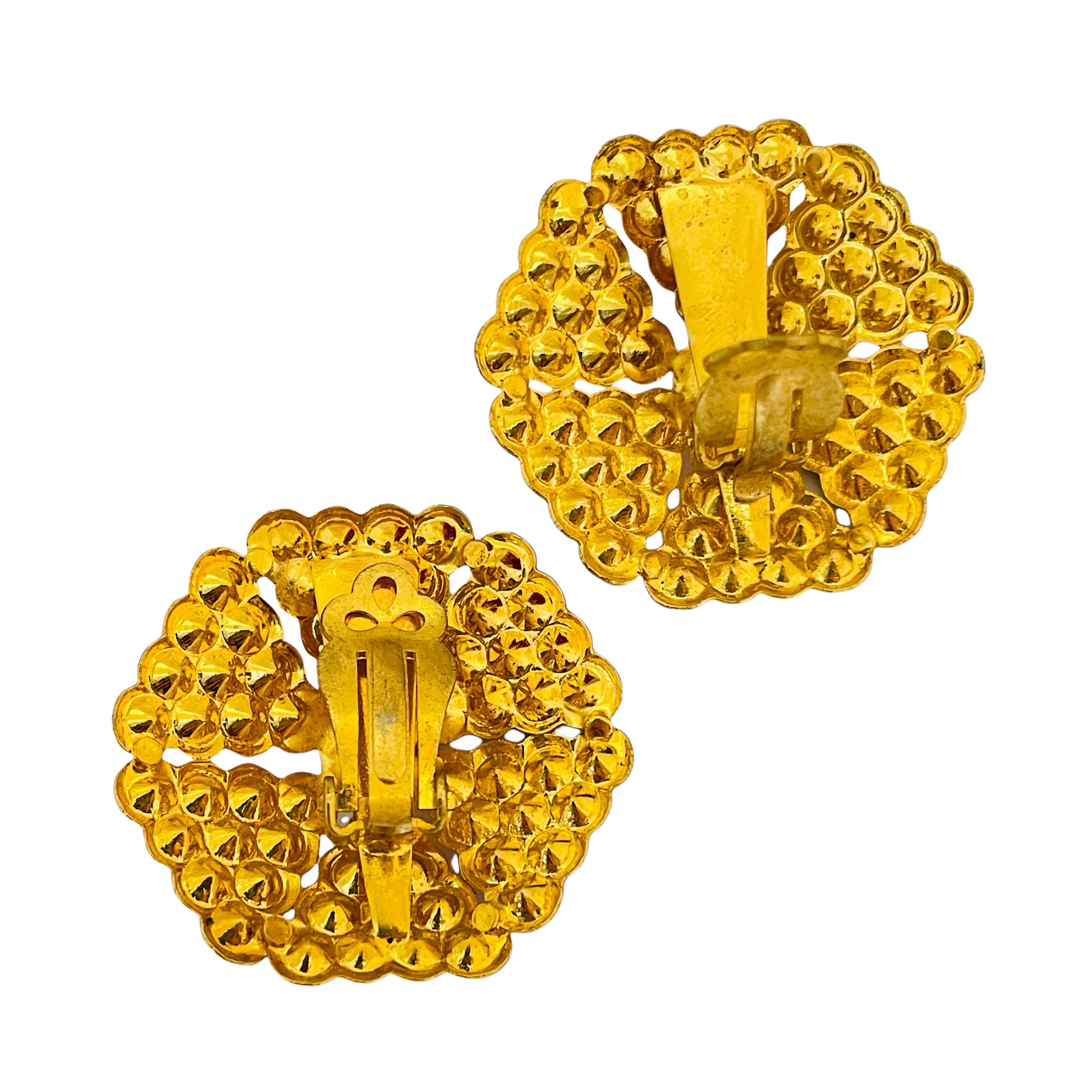 Women's Vintage gold multicolor rhinestones designer runway clip on earrings For Sale