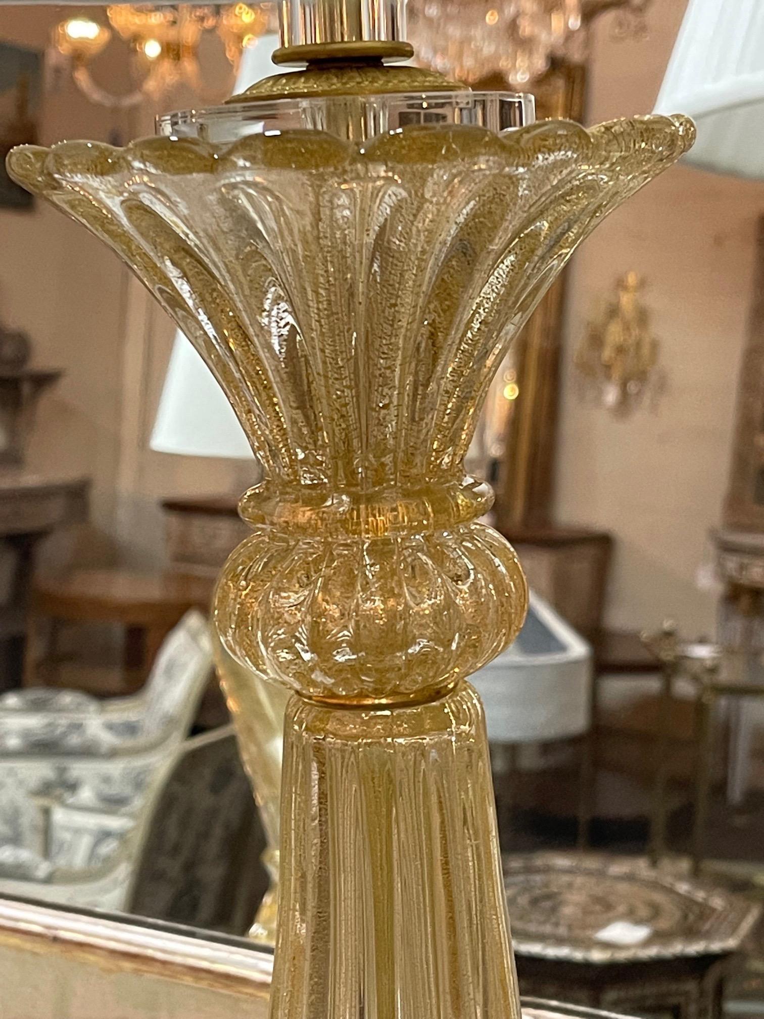 Vintage Gold Murano Glass Lamp In Good Condition In Dallas, TX