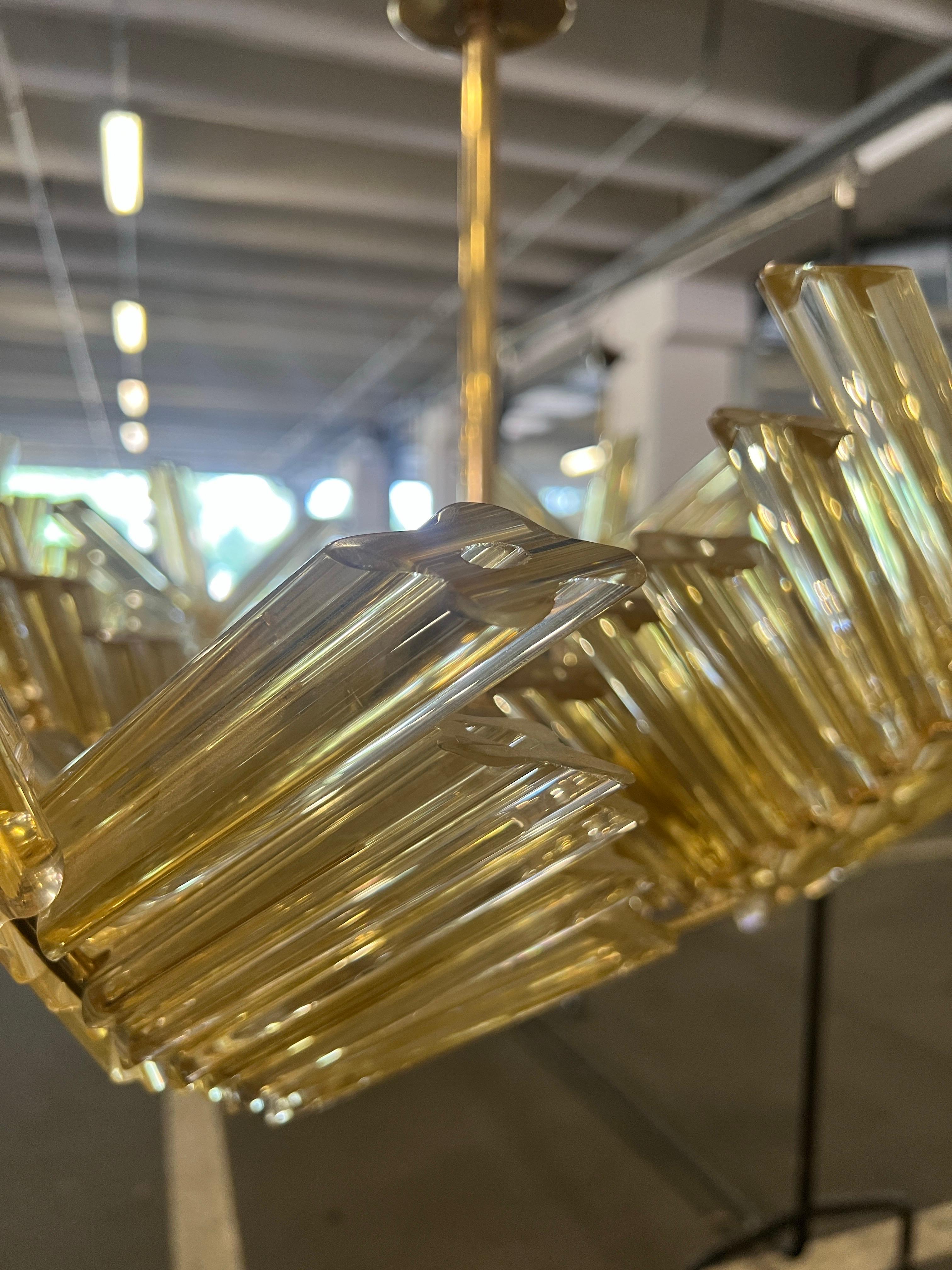Vintage Gold Murano Glass Palm Leaves and Brass Chandelier 1970 For Sale 7