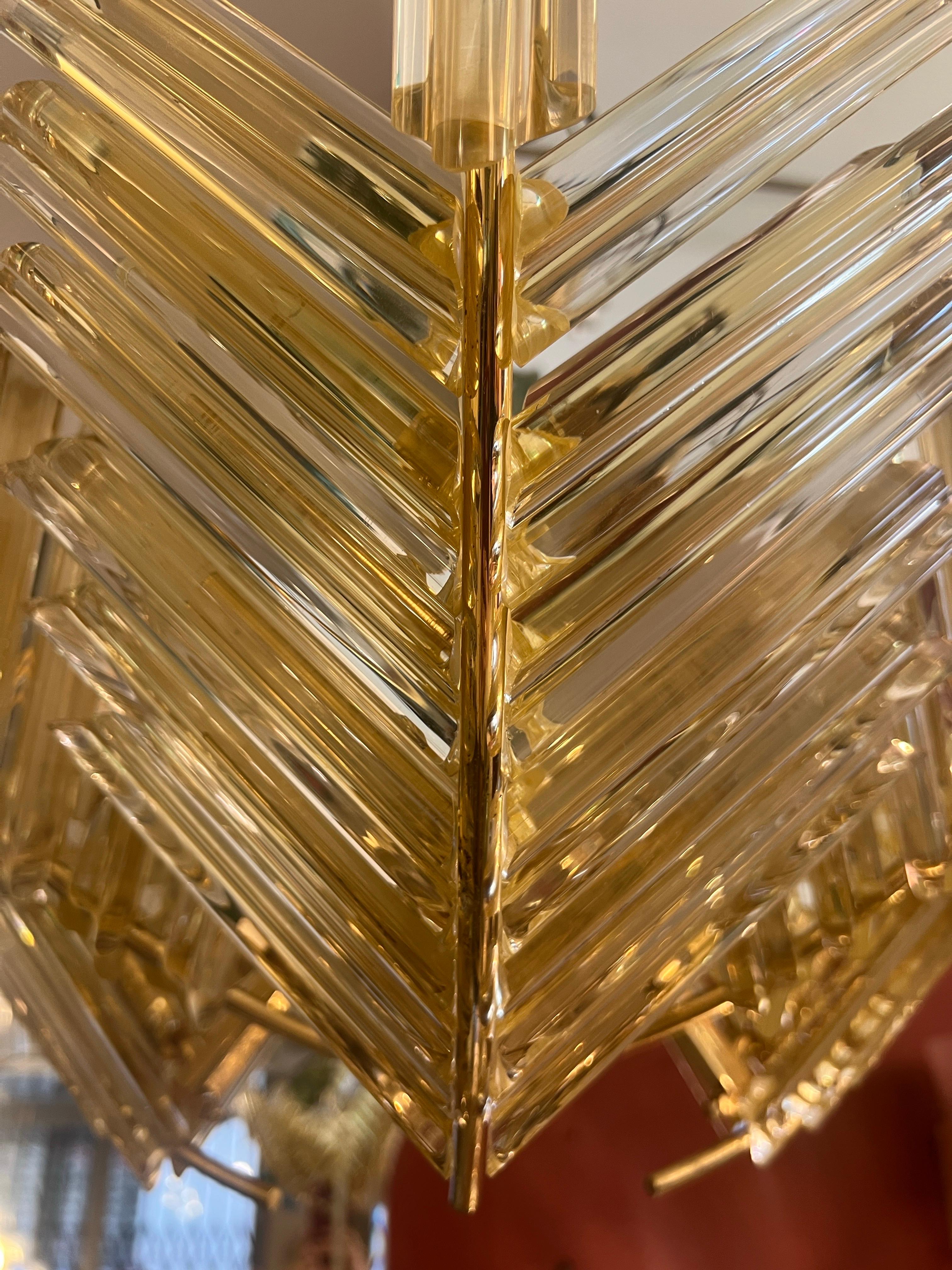 Vintage Gold Murano Glass Palm Leaves and Brass Chandelier 1970 For Sale 8